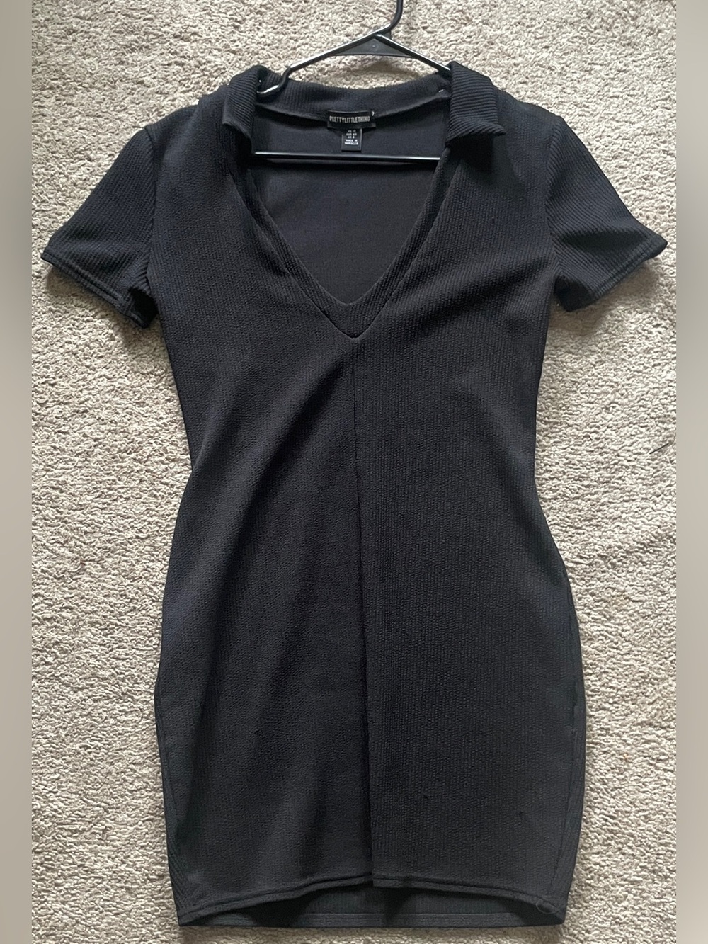 PrettyLittleThing Shape + Sculpt Black Ribbed V-Neck Polo Dress